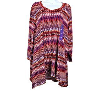Womens XXL High Low Top Tunic Zig-Zag Multicolor 3/4 Sleeve Comfortable Casual